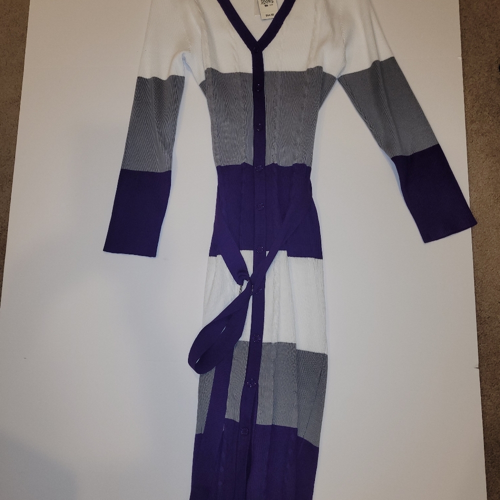 NWT Ashley Stewart Belted Colorblock Long Cardigan Sweater Dress